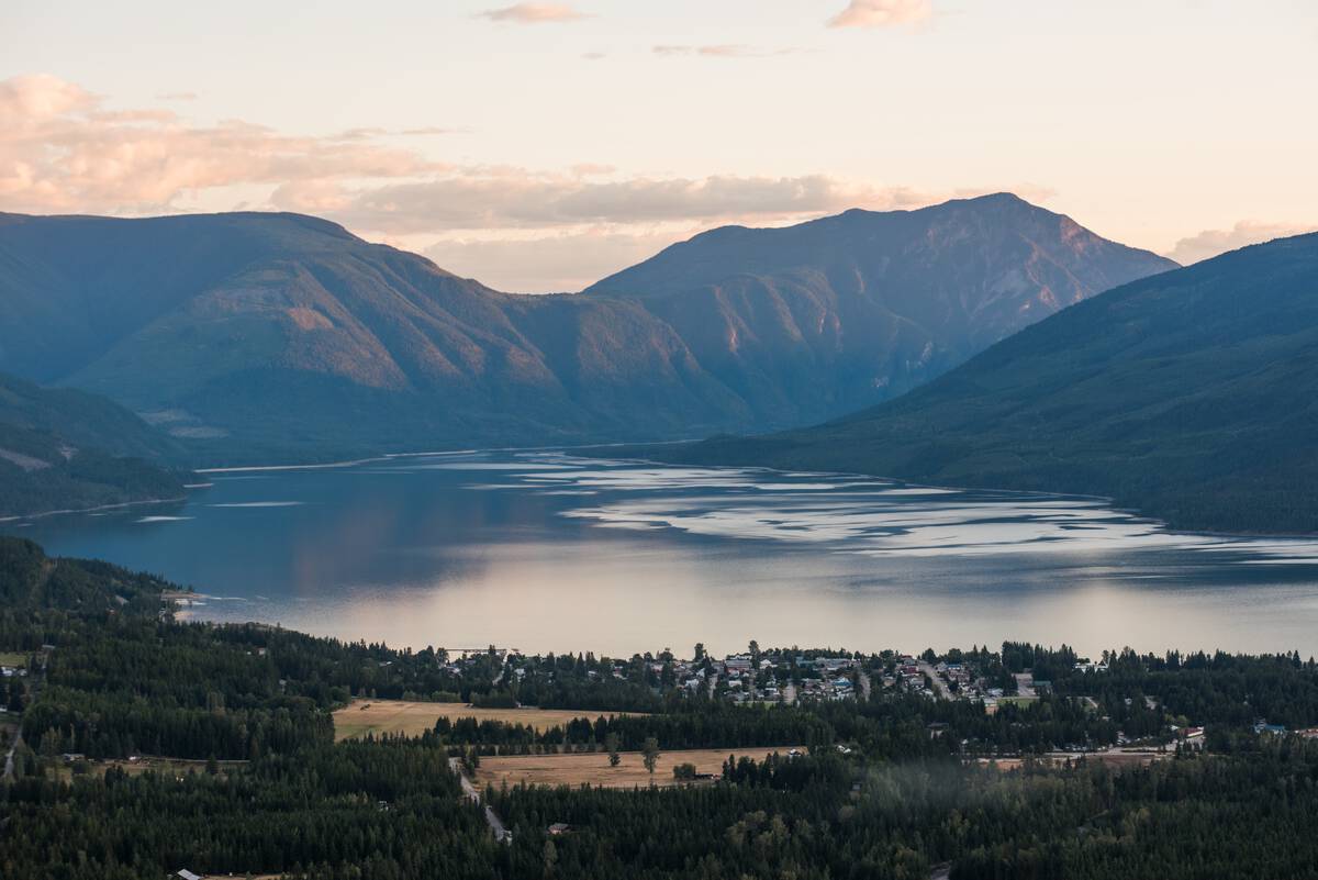 View of Nakusp & Upper Arrow Lake, Naksup trails, from Vicky's View